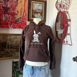 happy bunny brown not listening embroidered hoodie
